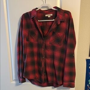 Red and Black Plaid Button-Up Shirt
